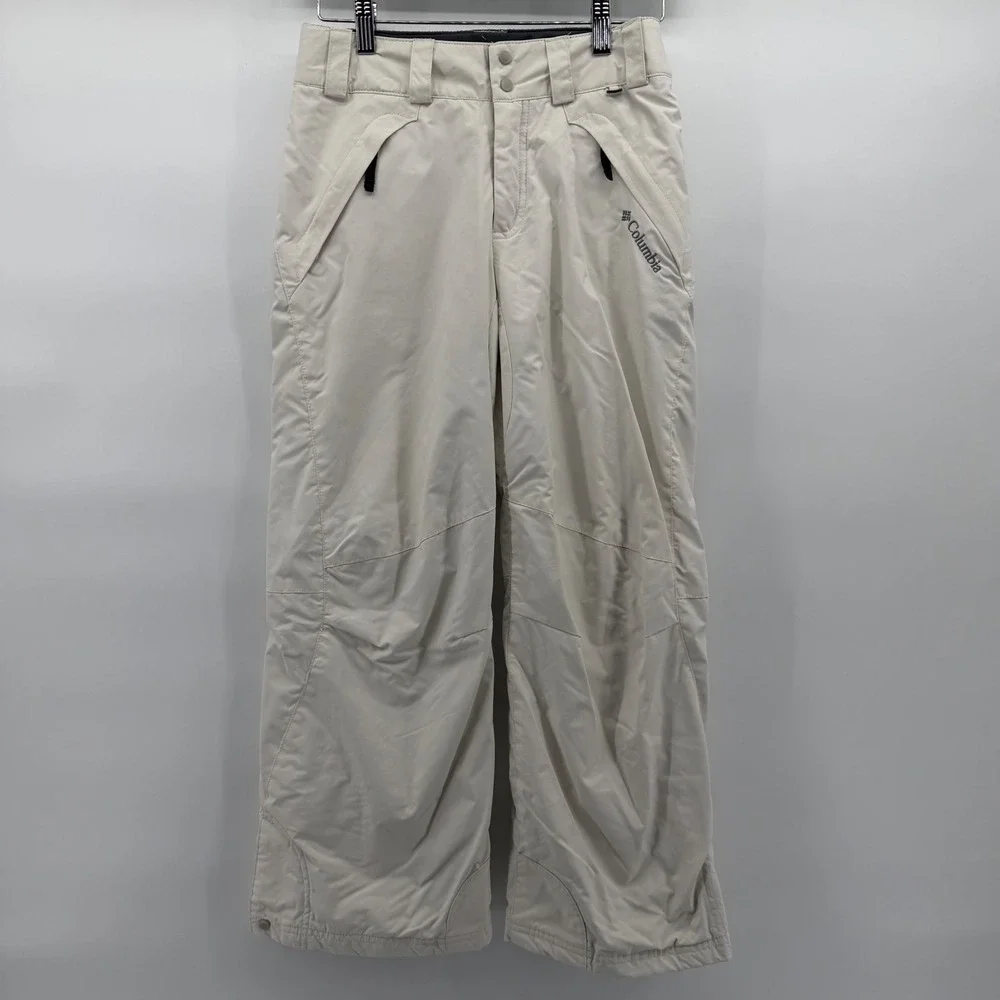 Columbia Snow‎ Pants Kids Youth 10/12 White Cream Omni-Tech Insulated Ski Bibs